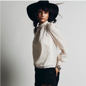Free People Tucking Chevron Blouse Cream L